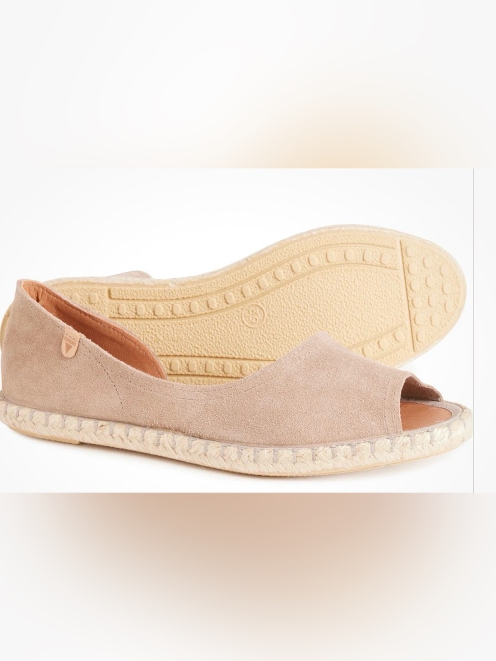 Peep-Toe Suede Espadrille Flats in Blush Pink